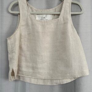 PERFECT LINEN Cream Crop Top perce cropped 100% linen tank top beige
